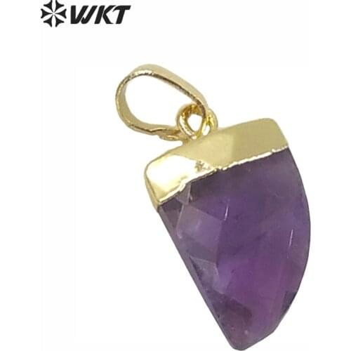 WT-P1270 Wholesale Fashion Natural Fluorite A methyst Pendant With Hat Purple Crystal Stone Tooth Shape Pendant For Jewelry DIY