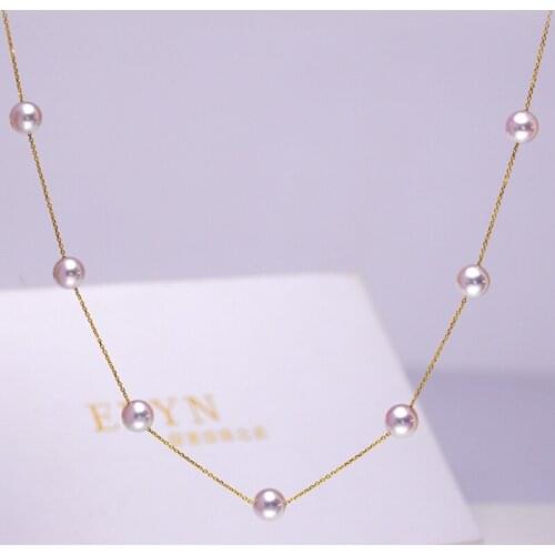 18 K Solid Yellow Gold Jewelry(AU750) Women Engagement Gypsophila Necklace Sea Pearl Fashion Lady Wedding Akoya Pearl Necklace