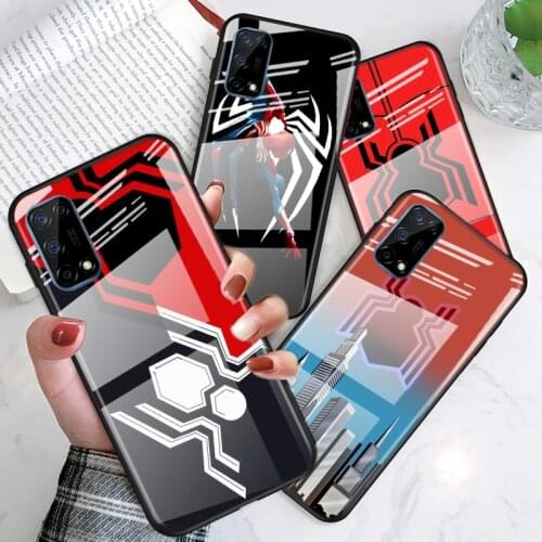 Tempered Glass Cover Marvel Spider-Man Logo For OPPO A9 2020 A52 Find X2 Lite Realme 7 7i 6 5 Pro C3 XT Phone Case