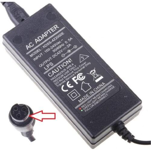 Aeronautical Head 42V 2A THREE hole Power Charger Adapter for Electric Car Balance Wheelbarrow Lithium Battery Charger