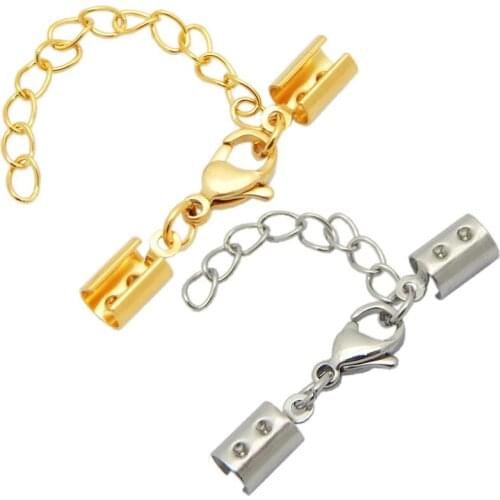 Mibrow 10 Sets/lot Silver Color Stainless Steel Lobster Clasps For Bracelet End Caps Clasps Fit Round Leather Cord Bracelets