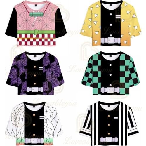 Demon Slayer Women T-shirt 3d Printed Sexy Crop Tops Tshirt Tee Funny Fashion T Shirt Harajuku Cropped