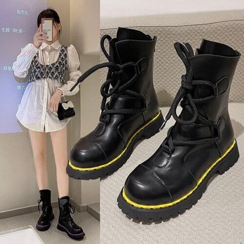 Women Shoes Womens Boots Ankle Boot Winter Boots Women Punk Motorcycle Boots Martin Boots Platform PU Leather Black Boots 2021