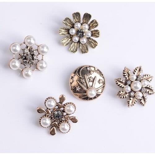 10 Pieces/Lot Vintage Metal Rhinestone Pearl Flower Charms Ornaments DIY Jewelry Making