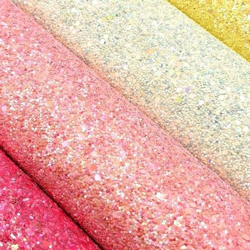 Shiny Solid Color Plain Design Chunky Glitter Faux Artificial Leather Fabric Sheet for Hair Bow/Wallpaper/Decorative/Shoe/Bag