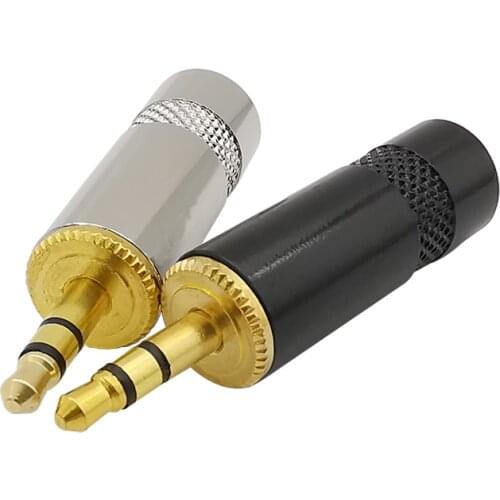 2Pcs/lot 3.5mm 3 Pole Plug Stereo Audio Solders Connectors 3.5 Male Plug Welding Wire Cable Headphone Connector Silver Black