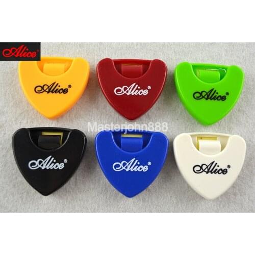 6pcs Colored Alice A010A Plastic Heart Shaped Guitar Picks Case Holder Stick Adhesive Back