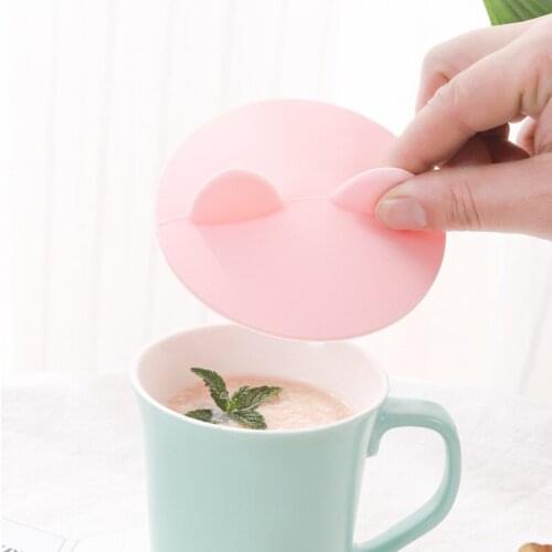 BPA Free Silicone Cup Cover Cute Cat Ear Sealed Leak-Proof Tea Coffee Cup Mug Lid Home Office Kawaii Drinking Accessories
