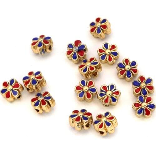 Tibetan Gold Blue Red Metal Flower Spacer Enamel Beads For Jewelry Making handmade Diy Bracelet Necklace Accessories Wholesale