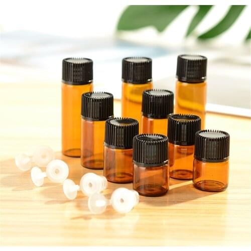 5PC/Pack 1ml 2ml 3ml 5ml Dram Amber Glass Essential Oil Bottle Thin Glass Small Brown Perfume Oil Vials Sample Test Bottle
