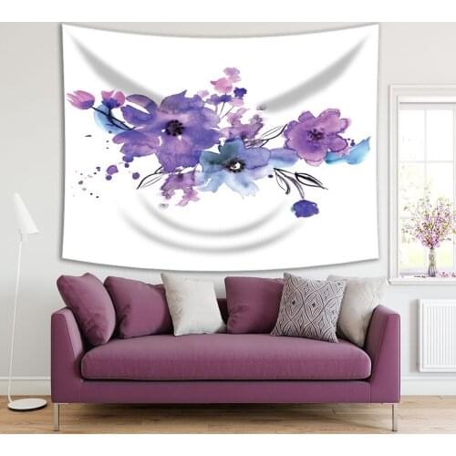 Tapestry Flowers Bouquet Classic Decorative Artistic Floral Watercolor Painting Printed Purple Blue White