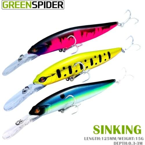 GREENSPIDER New JERKBAIT Professional Fishing Lure 125mm 15g Suspend Wobbler Minnow Depth 2-3m Bass Pike Bait MUSTAD Hooks