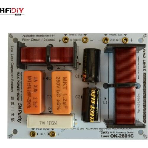 HIFIDIY OK-2801C 2 Way 2 speaker Unit (tweeter + bass )HiFi Speakers audio Frequency Divider Crossover Filters