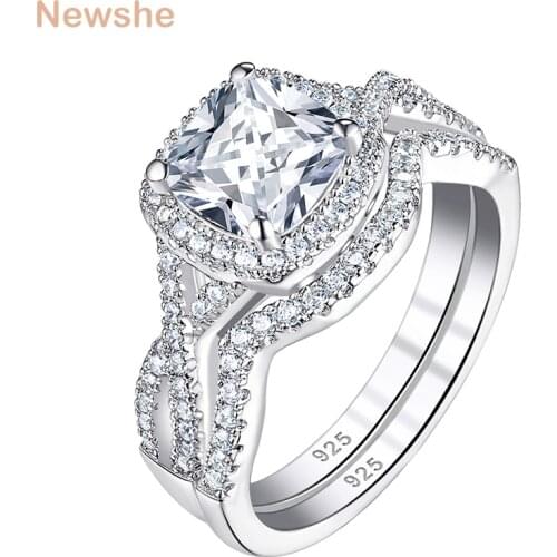Newshe Halo Cushion Cut AAAAA CZ Infinity Engagement Ring Bridal Set Solid 925 Sterling Silver Wedding Rings For Women BR1172