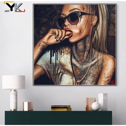 Cool Sexy Girl Tattoo Pop Graffiti Street Sex Women Oil Painting Canvas Posters Prints Cuadros Wall Art Pictures For Living Room