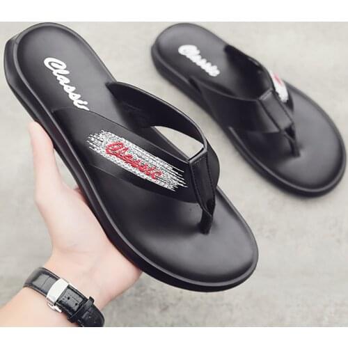 Summer Mid-sole Massage Leather Mens Flip Flop Outdoor Non-skid Beach Mens Sandals Comfortable Mens Slipper Big Size 38-46