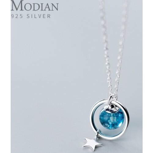 Modian Fashion 925 Sterling Silver Colorful Crystal Geometric Circle Star Pendant fit Women Adjustable Necklace Fine Jewelry