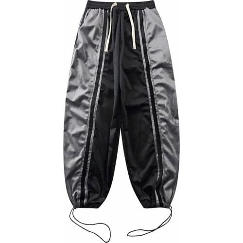 Contrast stitching side bar drawstring leggings mens street hiphop hip hop tide brand loose straight trousers