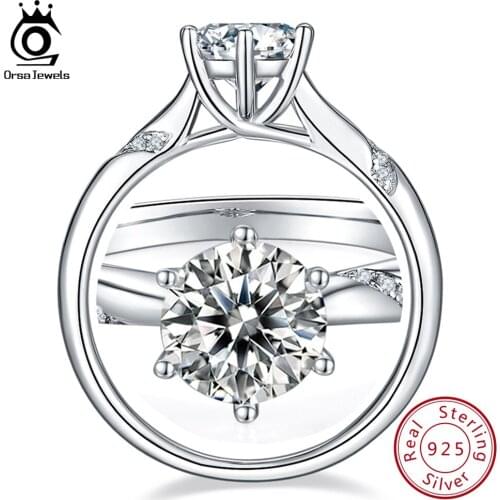 ORSA JEWEL 1CT Moissanite Lab Diamond Ring Set with 6mm Super Premium Colorless Round Moissanite Ring Woman Christmas Gift SMR59