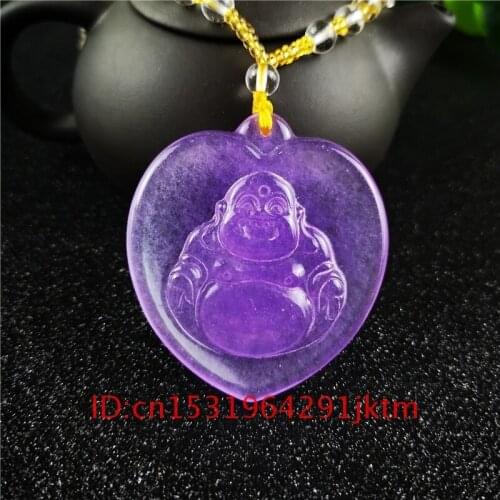Necklace Women Carved Chinese for Pendant Jadeite Gifts Purple Amulet Fashion Charm Buddha Jewelry Hand Natural Jade Men