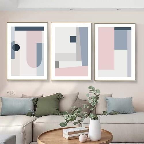 Pink Polygon Geometric Art Canvas Painting Poster Abstract Minimalist Print Decoration Wall Pictures for Living Room Decor