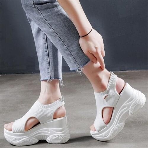 Summer Women Fashion New Super High Heel Sandals Wedges Open Toe Knitting Rome Shoes Platform Slip On Sneakers
