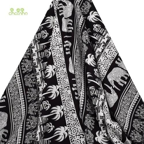 Chainho,Black Elephant Series/Summer Apparel Fabric/Printed Imitation Silk/Skirt/Dress/Shirt Material/Half Meter 50x140cm