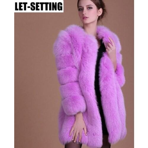 Faux Fox Fur coat Women Slim Faux Fur Jacket Long coat Winter Faux Fox Fur Coat stripe luxury fashion 4XL white,blue,purple