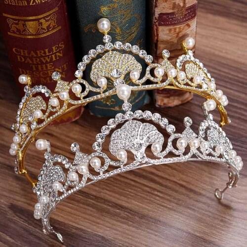 Fashion Shell shaped Bridal Crown Tiara Rhinestone Simulated Pearl Headwear Party Birthday Jewelry Accessories New 2019