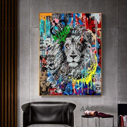 Street Graffiti Art Lion Canvas Paintings on the Wall Art Posters and Prints Animals Pictures for Room Home Cuadros Decoration