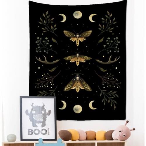 Vintage Moon Phase Tapestry Wall Hanging Moonlight Green Olive Leaf Bohemian Style Hippie Dormitory Home Decor