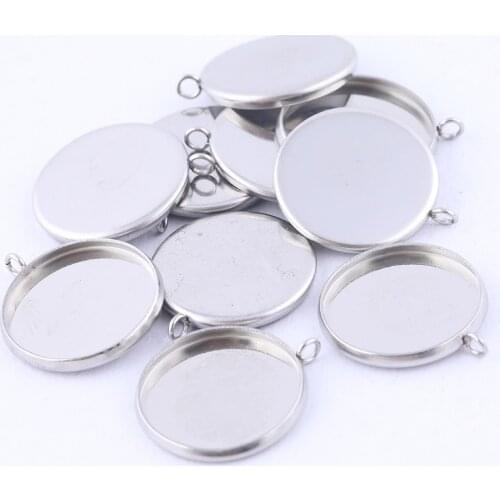 20pcs Fit 16mm Round Cabochon Bezel Setting Blanks Stainless Steel Diy Pendant Base Trays For Earrings Jewelry Making