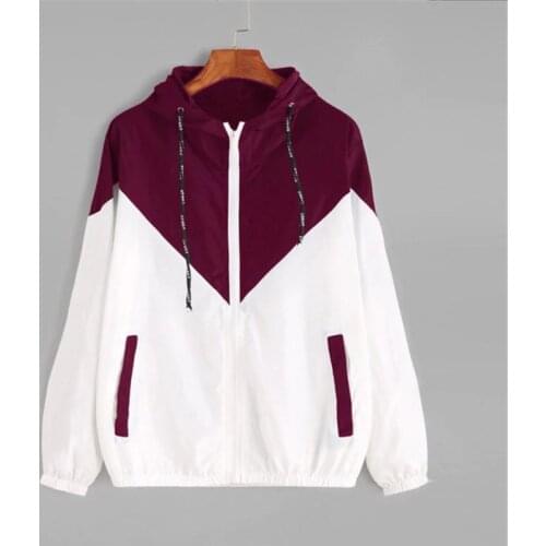 Women Basic Hooded Jacket 2019 Spring Casual Zipper Pockets Jackets Coats Female Long Sleeve Two Tone Windbreaker Jacket
