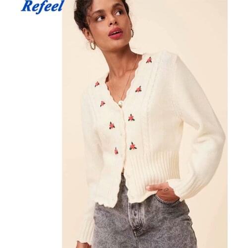 2020 French France White Emile Cardigans Floral Embroidery Women Sweater Vintage Buttons Long Sleeve Knitted Sweater