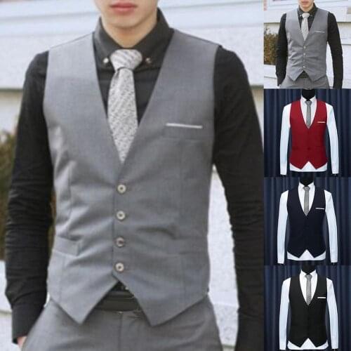 50%HOTFashion Office Men Solid Color V Neck Sleeveless Button Waistcoat SlimS1 FitS1 Vest