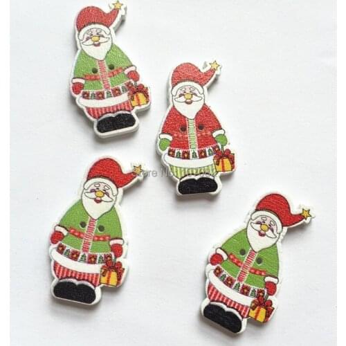 100pcs 35x20mm Mixed Wooden Christmas Santa Buttons Sewing Xmas Button Embellishments WE34-76