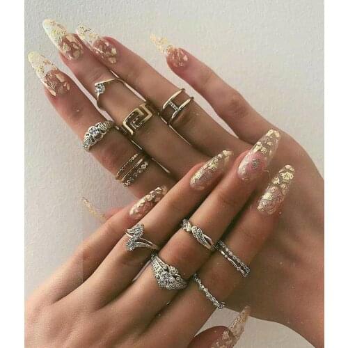 12 pcs/set Boho Retro Golden Crystal Rhinestone Geometric Ring Set for Women 2020 Female Wedding Party Jewelry Accessories Gift