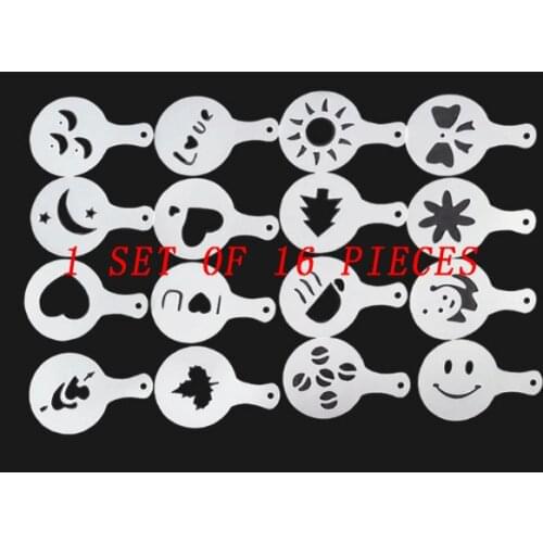 16-piece coffee pull flower mold coffee printing model dusting pad Latte Kabu Fancy coffee appliance coffee decoration tool