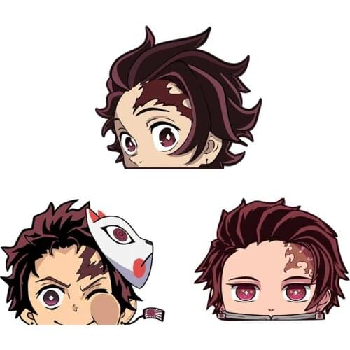 3D Anime Car Sticker Demon Slayer Tanjiro Kamado Peeking Decal on Car Bike Motorcycle Laptop Anime Decal Car 15cm*15cm