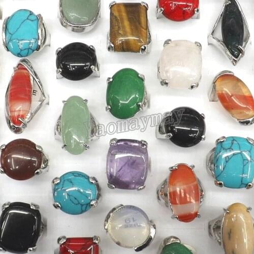 50pcs/Lot Big Semi-precious Stone Rings High Quality Natural Stone Rings Free Shipping