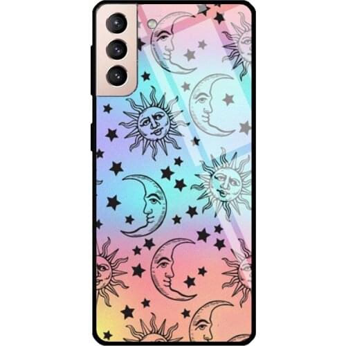 Rainbow love Sun and Star Tempered Glass Case For Samsung Galaxy S21 Ultra Note 20 S8 S9 S10 Note 10 Plus S20 FE
