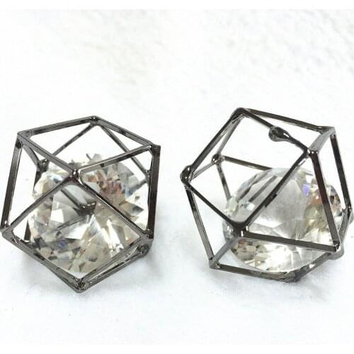 Newly crystal charms pendants black arc cube cage 27mm women fit diy necklace jewelry 2/pcs fidings accessories B883