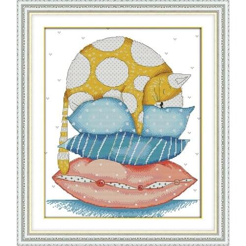 Joy Sunday Factory Direct Cross Stitch Animal Pattern Fat Cat 11&14CT Handmade Cross Stitch Kit Home Decoration Gifts Needlework