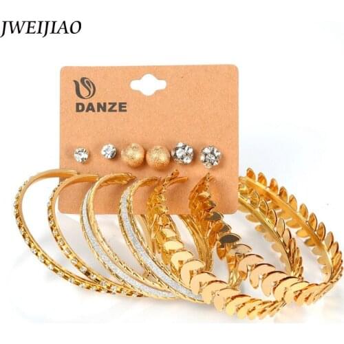 JWEIJIAO Fashion Gold Color Big Circle Hoop Earrings Sets for Women Girls Crystal Jewelry E0004
