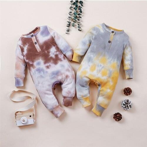0-18M Newborn Baby Boy Girl Rompers Tie-Dye Printed Long Sleeve Button Knit Jumpsuit One Pieces35