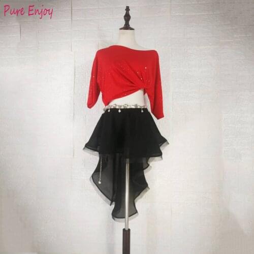 Belly dance costumes women uniforms women girls sexy belly dance set practice training clothes soft yarn red black dance suit