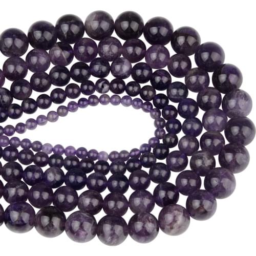 Round Purple Crystal Amethysts Beads DIY Loose Semi-precious Natural Stone Beads For Jewelry Making 4 6 8 10 12mm Beads