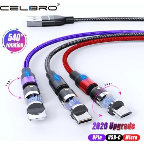 3 IN 1 Magnetic USB Cable for Samsung Xiaomi Tablet Nintendo Switch Charging Cable Magnetic USB Tipo C Cabo Cable 540° Rotation
