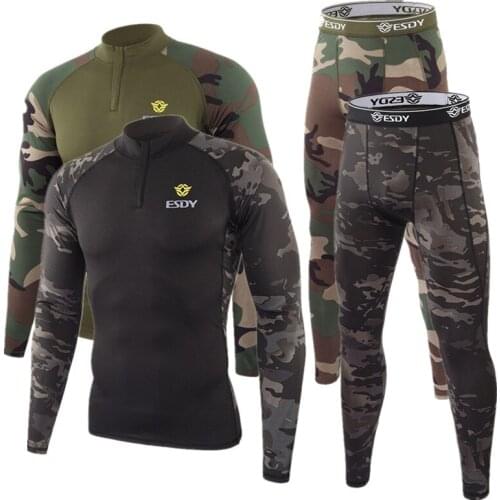 Men Running Jogging Hiking Sportswear Outdoor Training Cycling Thermal Long Sleeve Camouflage Tactical Underclothes Suits