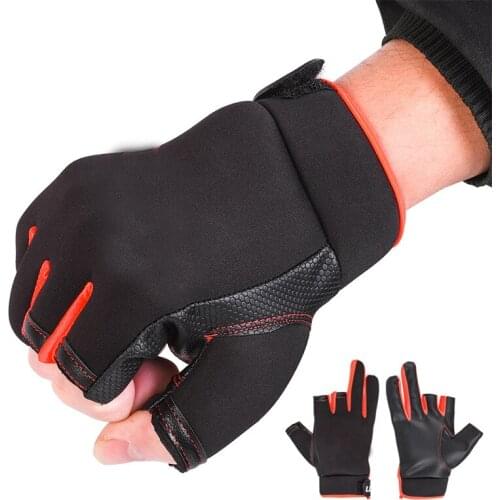 Men Fishing Gloves Outdoor Non-slip Fishing Protective Gloves Three Fingers Cut Sports Half Finger Breathable Leather Gloves